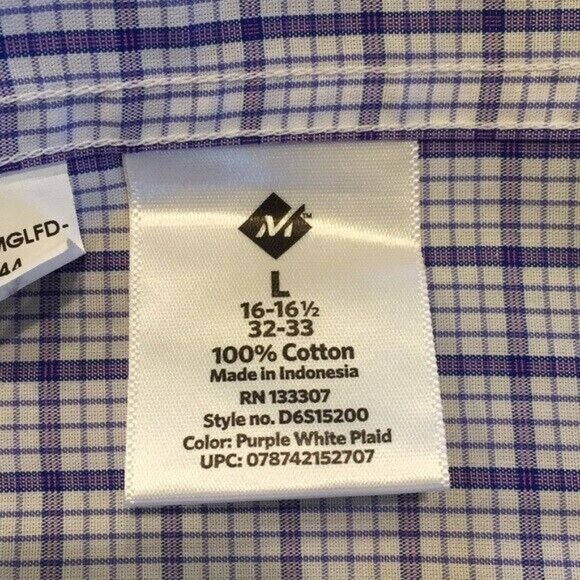Member’s Mark Button Down Shirt Purple Check Pattern 16 32/33 - Picture 3 of 5
